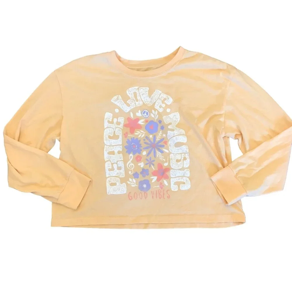 Weekend Soul Women's Peace Love Music Good Vibes Long-Sleeve T-Shirt Size L